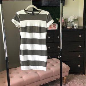 Olive green and white fitted t shirt dress